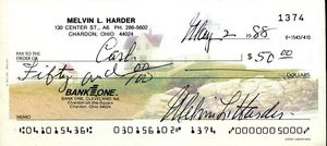 Mel Harder (D.2002) cheque personal firmado - jugador de los Indios de Cleveland/mgr - Imagen 1 de 2