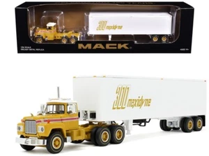 Remolque Mack R-Model cabina corta y 40' vintage amarillo con rayas rojas y T blanco - Imagen 1 de 2