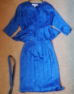 Vintage 1980's Christina Grant Royal Blue Top, Skirt, and Belt, Size 6 - Bild 1 von 7