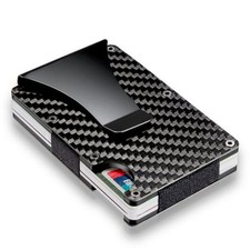 Slim Carbon Fiber Credit Card Holder RFID Blocking Metal Wallet Money Clip Purse