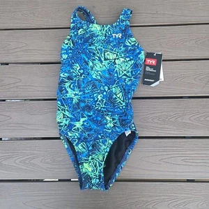 TYR Durafast Maxfit Nebulous 1pc Swimsuit - Blue/green Youth Girls Size 22 New - Picture 1 of 3