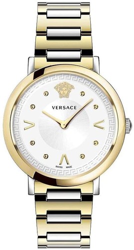 Versace Pop Chic Orologio Donna Argento Oro Acciaio Argento Quadrante 36mm VEVD00519