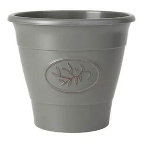 Fioriera a botte in plastica grigia 23 cm rotonda resistente alle intemperie 6L vaso leggero - Foto 1 di 27