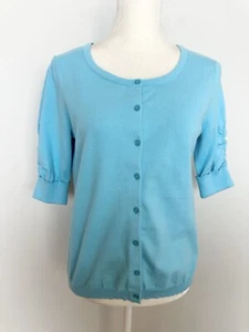 Grace Damen Strick Cardigan Pullover mit Knopfleiste Größe M blau kurze geraffte Ärmel - Bild 1 von 11