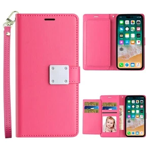 For iPhone 7 Plus 8 Plus Leather Wallet Magnetic Flip Strap Case Cover Hot Pink - Picture 1 of 3