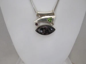Handgefertigte Modernist Peridot Granat Achat Schieber Halskette 925 25" Unikat - Bild 1 von 7