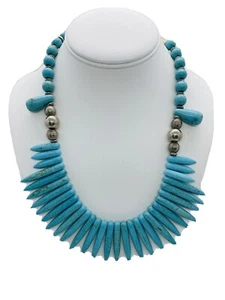 Vintage Tibetan Handmade Sterling Silver Howlite Spike Bead Necklace - Picture 1 of 9