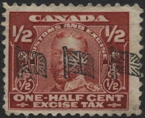 Canada 1915 #FX2 1/2c carmine, Excise Tax Stamp, "Flags" precancel, used - Imagen 1 de 1