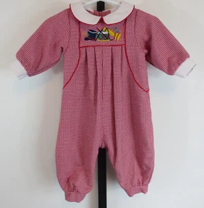 Vintage Patsy Aiken Designs Romper Baby Boys Size 9M Red Houndstooth Instruments - Picture 1 of 8