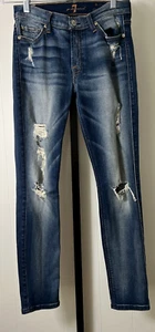 Pantalones de mezclilla rasgados 7 For All Mankind The Ankle ajustados destruidos talla 27 para mujer - Imagen 1 de 9