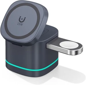 3-in-1 MagSafe Kabelloser Ladeständer 15W für iPhone Apple Watch AirPods SCHWARZ - Bild 1 von 9