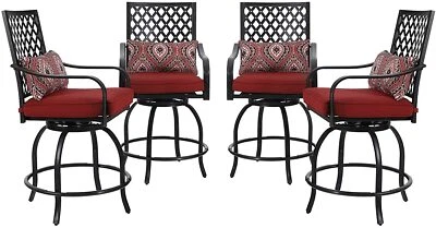 Outdoor Swivel Bar Stools Set of 4 with Cushion Patio Chairs Bar Height Barstool - Image 1 of 4