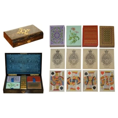 EXQUISITE EDWARD & JONES COROMANDEL WOOD CRIBBAGE SET DE LARUE & CO CARDS - Image 1 of 4