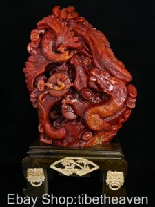 16.8" Old Chinese Shoushan Stone Carving Feng Shui Dragon Phoenix Wealth Statue - Picture 1 of 9