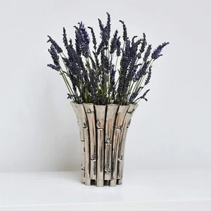 French Mid 20th C Silver Plate Faux Bamboo Vase Planter - Maison Bagues Style - Picture 1 of 5