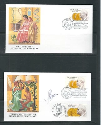 US SC # 3505 , Sweden SC # 2415 Nobel Prized Centenary FDC . Fleetwood Cachet - Image 1 of 2