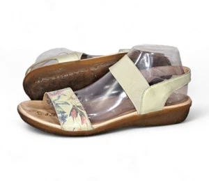 Wonders Floral Strap Beige Elastic Slingback Leather Sandals Women's Size 40/9 - Picture 1 of 14