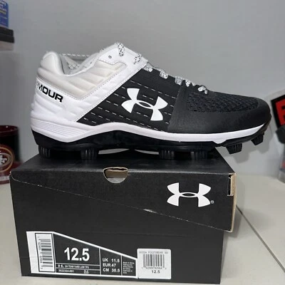NEW Mens Under Armour Team Yard Low TPU Baseball Cleats Black / White Sz 12.5 - Image 1 of 4