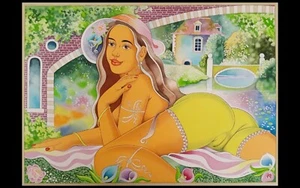 Erotik, grosses Aquarell 70 x 50 cm, "Springtime Romance" , LOVELY LISA Art. - Bild 1 von 3