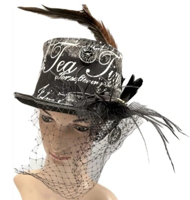 Black Steampunk Whitby Tea Time Hat  With Face net 59 Cm - Image 1 of 4