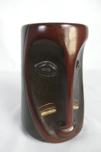 Mara Stoneware Mug Tribal Face Mexico Signed Studio Pottery 6" Tall Coffee 12 oz - Picture 1 of 7