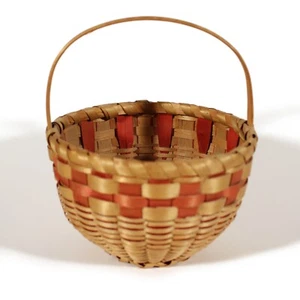 WOOD SPLINT BASKET HANDLED SWABBED OLD NORTHEAST WOODLANDS ALGONQUIAN PENOBSCOT - Picture 1 of 4