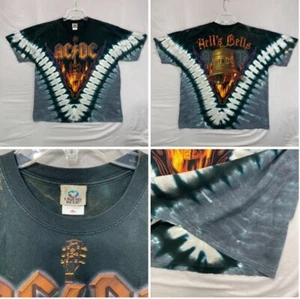 VTG AC/DC Hell's Bells T Shirt XL Liquid Blue Double Sided Rock ACDC Tie Dye Tee - Picture 1 of 14