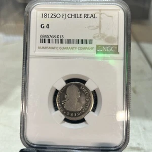 Chile 1812-So FJ Silver Coin Real NGC G4 Graded RARE! - Picture 1 of 4