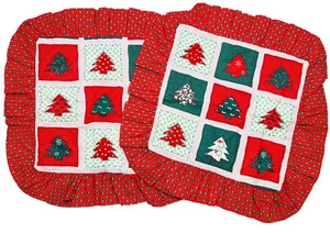 Vintage Hand Stitched Quilted Christmas Pillow Covers with Ruffles 12x12” Pair - Picture 1 of 8
