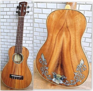 Alulu Solid Acacia Koa wood Concert Ukulele, flower inlay HU1643 - Picture 1 of 14