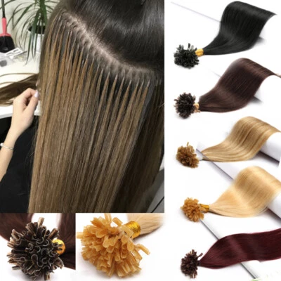 12-24inch U Nail Tip Keratin Glue Human Remy Hair Extensions Full Head 200G 1G/S - Image 1 of 4