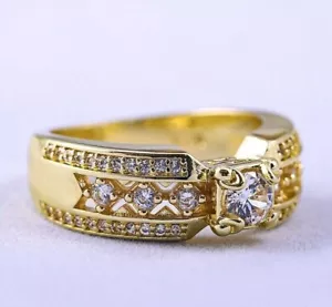 Rundschliff simulierter Diamant Verlobungsring Ehering 14 Karat Gelbgold plattiert - Bild 1 von 5