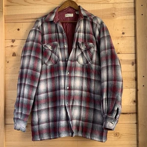 VTG St John’s Bay Flannel Jacket Insulated *Flaw* Red Grey Plaid Men’s L Tall - Picture 1 of 7