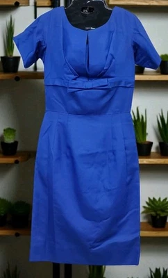 Vintage 50’s Murray Millman Swing Dress Blue Midi Sz XS  Empire Waist Front Bow - Image 1 of 4