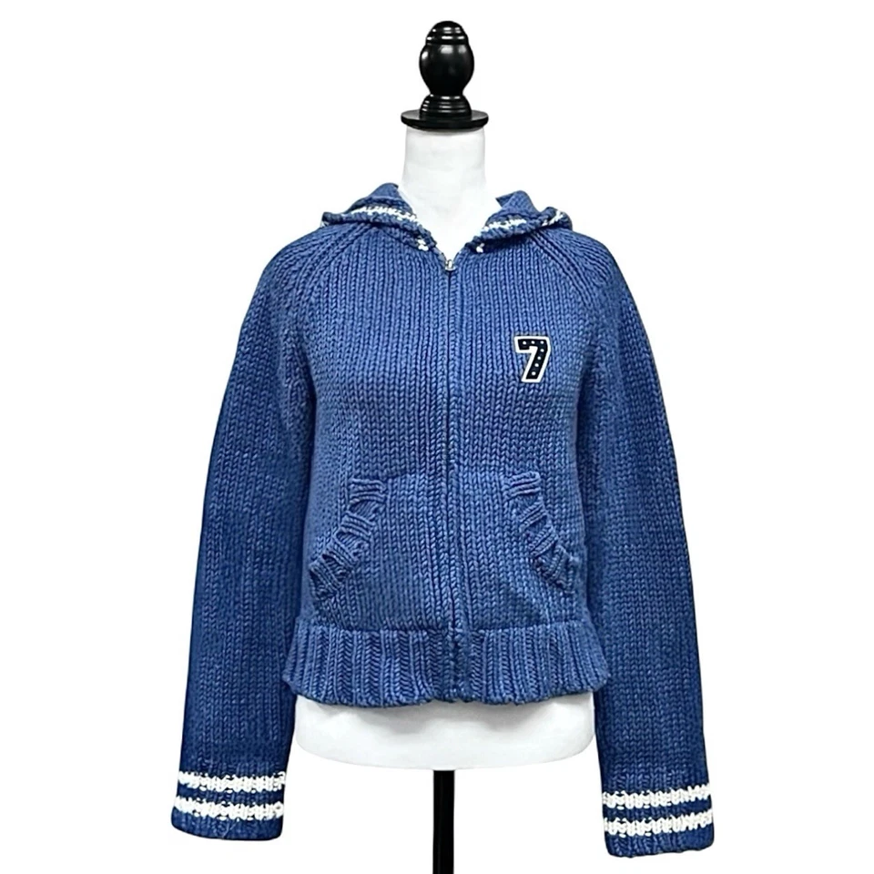 Suéter con Capucha Abercrombie & Fitch Y2K Azul Tejido Cremallera Completa Mezcla de Lana Talla L Foto 1 de 4