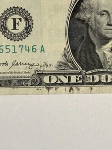 Over Ink Error Dollar Bill Extra Ink Splash $1 Error Note - Picture 1 of 10