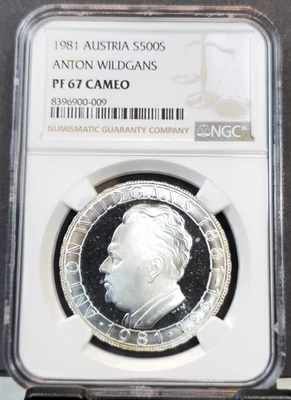 1981 AUSTRIA SILVER 500 SCHILLING ANTON WILDGANS NGC PF 67 CAMEO HIGH GRADE GEM - Image 1 of 3