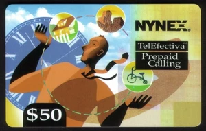 $50. Eng/Span (White Denom) Modern Art: On The Go (Man & Big Clock) Phone Card - Picture 1 of 1