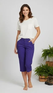 Croft & Barrow Pantalone Capri Donna Elasticizzato Viola Taglia 4 - Foto 1 di 8