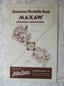 Cummins Portable Tool John Oster Maxaw Circular Saw Operation Instruction Manual - Picture 1 of 8