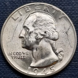 1945 S Washington Quarter 25c argent BU UNC GEM brillant non circulé #97208 - Photo 1/2