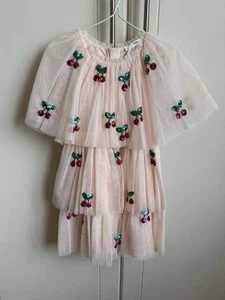 M&S Girls Pink Tulle Party Dress With Sequin Cherry Detail Age 4-5 - Picture 1 of 4