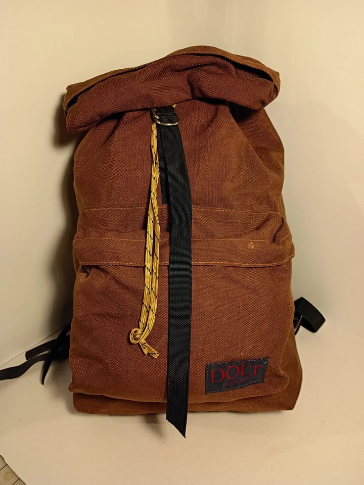 Rare Vtg 1970's DOLT CALIFORNIA TRAVEL BAG BLUE/RED Tag CANVAS Backpack 🎒 Brown - Image 1 of 4