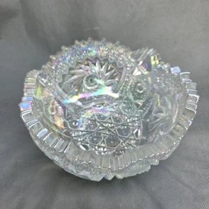 VTG L.E. Smith Iridescent Clear Comet in the Stars Glass Bowl 7.5"D - Picture 1 of 6