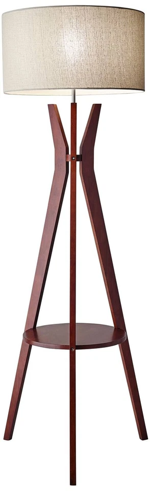 Adesso Bedford Modern Walnut Wood Tripod Floor Lamp with Shelf - Image 1 of 1