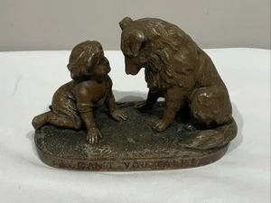 Antique G. Ferrad Statue Child & Dog “Can't You Talk” - Picture 1 of 14