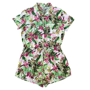 Victoria's Secret Floral Romper Women's Collared Short Sleeve Button Tropical S - Picture 1 of 9