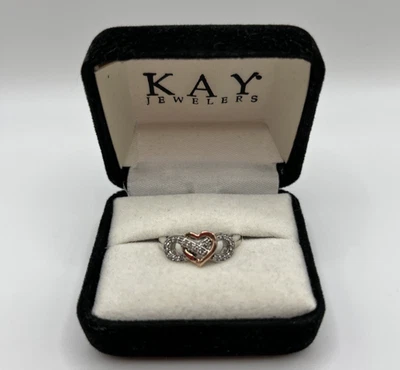 凯珠宝纯银 925 10k 玫瑰金钻石无限心形戒指 6.5 — 第 1/4 张图片