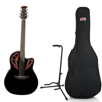 Guitarra Eléctrica Acústica Ovation Celebrity Elite Media Profundidad, Negra con Estuche y Foto 1 de 4