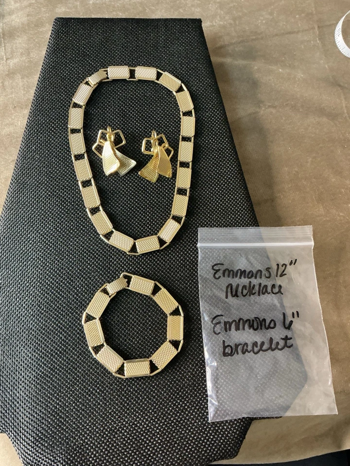 Vintage Emmons Gold-Tone Geometric Necklace Bracelet & Clip-On Earrings Set - Image 1 of 4